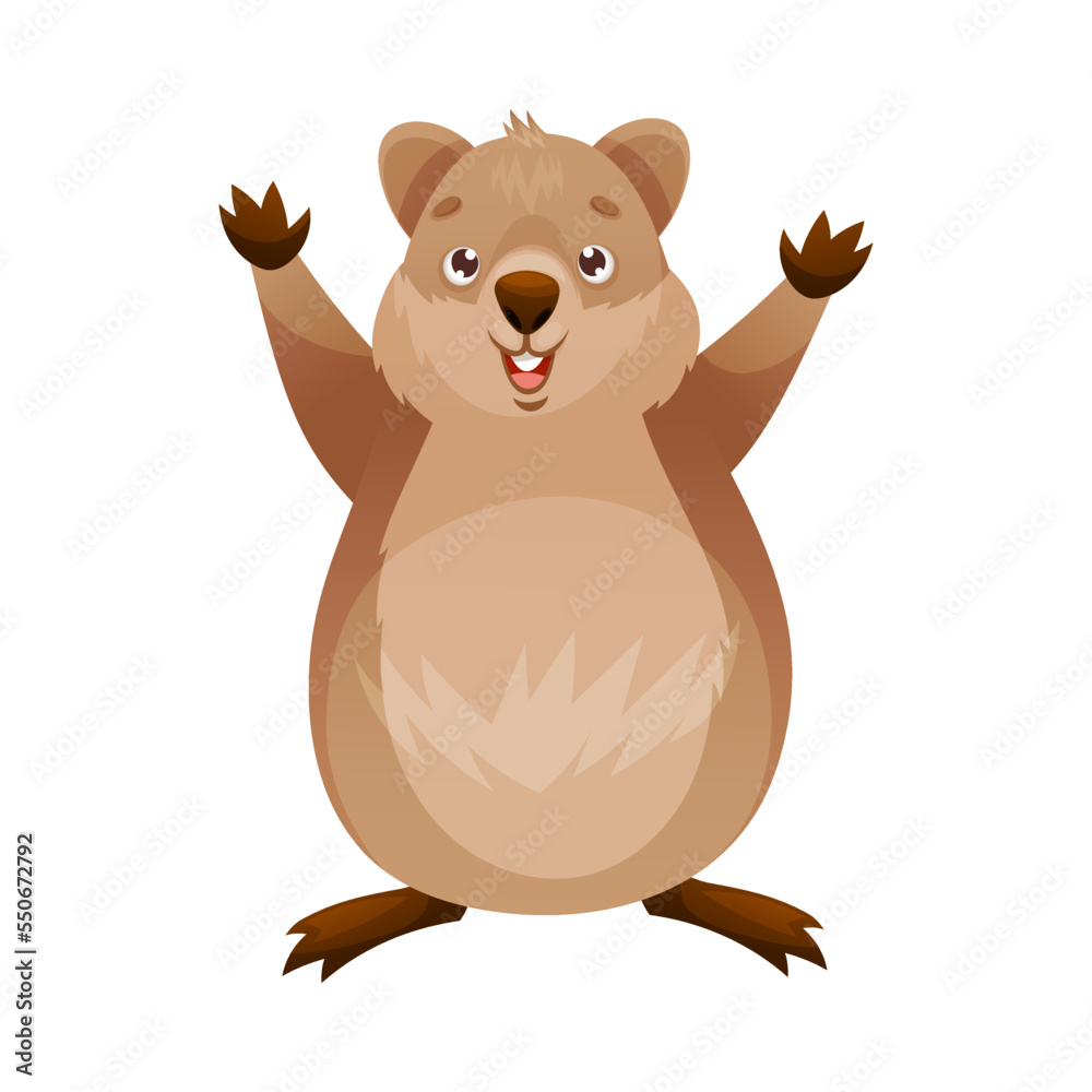 Funny Quokka as Short-tailed Scrub Wallaby with Rounded Ears Standing with Raised Paw Vector Illustration