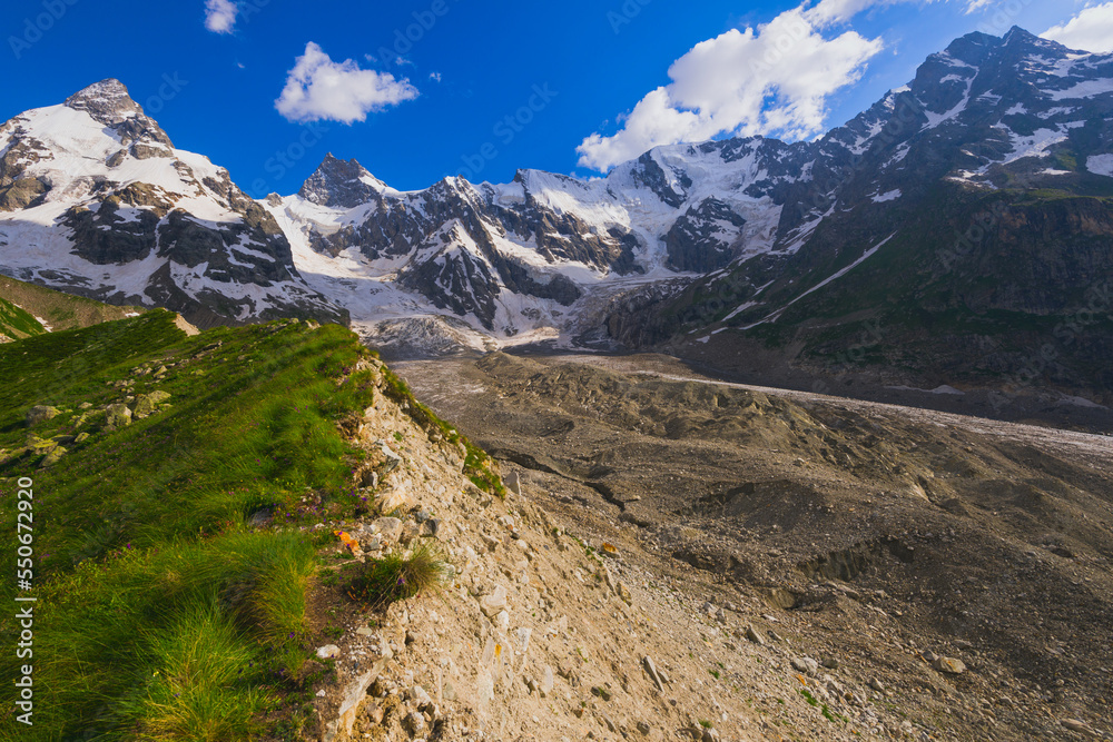 Mountain landscape in a valley near Elbrus in the North Caucasus