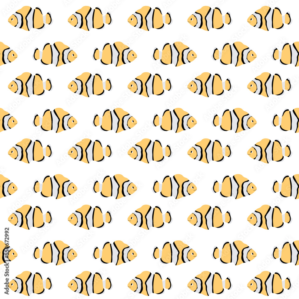 Vector seamless pattern with clownfish.Underwater cartoon creatures.Marine background.Cute ocean pattern for fabric, childrens clothing,textiles,wrapping paper