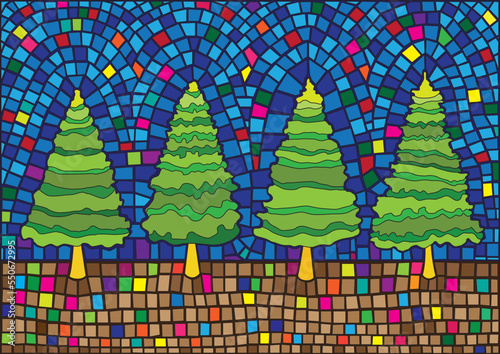 tree pine moses stained glass illustration vector
