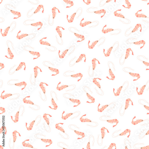 Vector seamless pattern with shrimp.Underwater cartoon creatures.Marine background.Cute ocean pattern for fabric, childrens clothing,textiles,wrapping paper