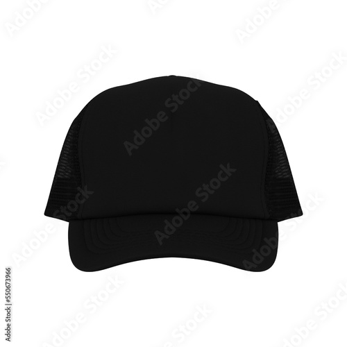 Black Trucker Hat Mock-Up on White Background, Front View