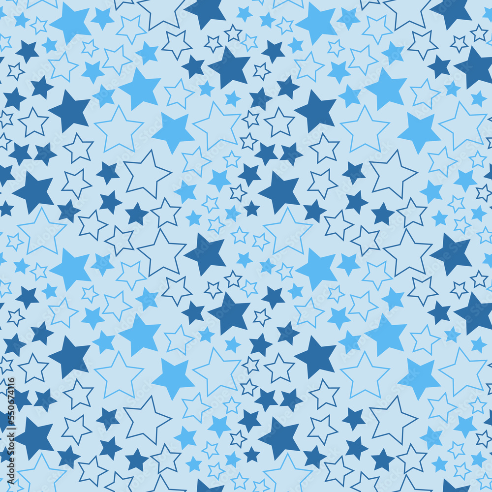 Starry sky blue star seamless pattern decorative art for design and scrapbook. Cute pattern with stars, milky way flat style