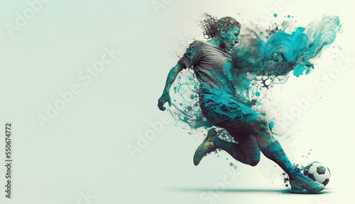 Soccer player with a graphic trail and color splash background. © Nokhoog