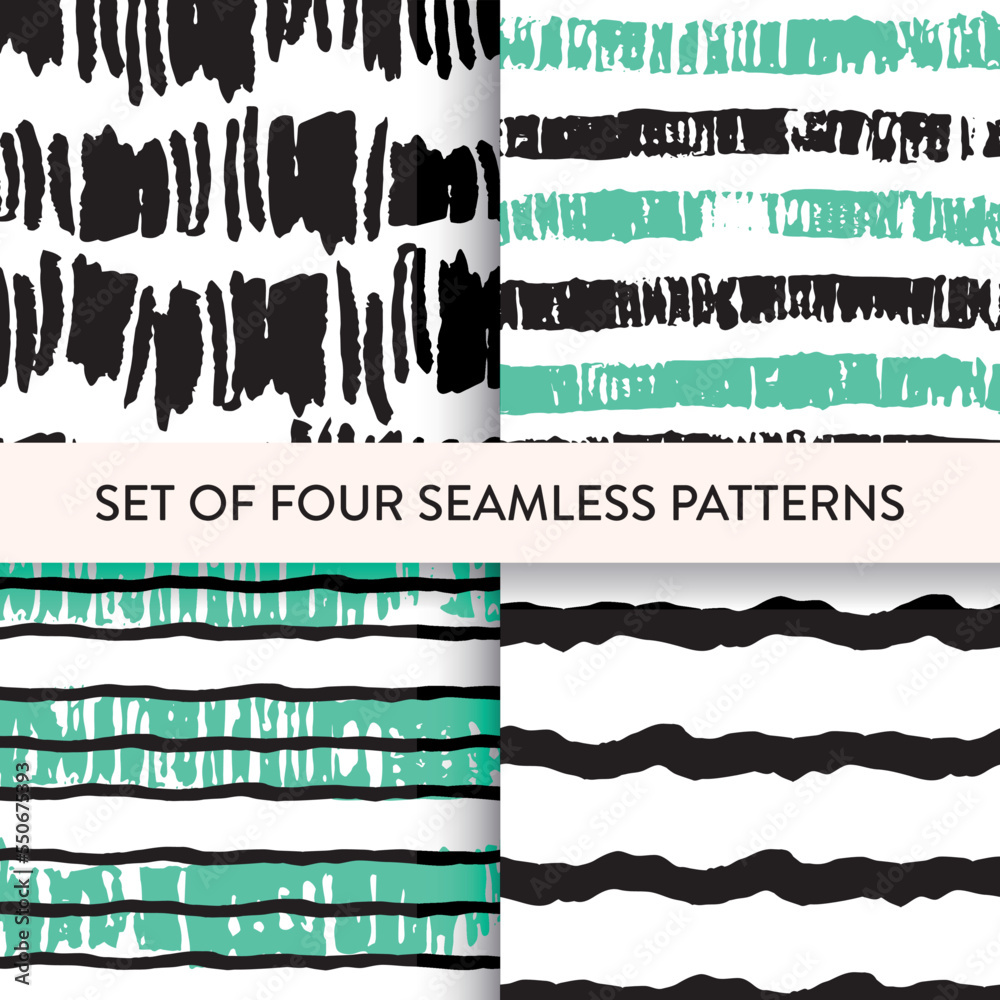 Obraz premium Striped brush stroke seamless repeat pattern set. 