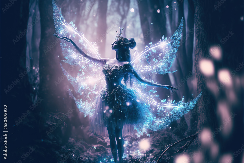 Plakat Obraz Dancing fairy in an enchanted magical forest. Digital artwork 40x26.7 cm