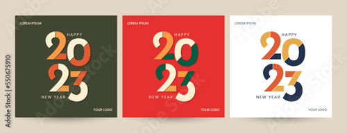 Set of 2023 calendar cover concepts, new year greeting, 2023 new year square banner templates for cover, poster and media post