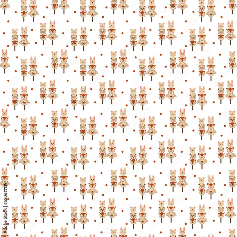 Dango pattern14. Cute seamless pattern with japanese sweet in the form of animal faces. Doodle color cartoon illustration. Dango pattern14. Cute seamless pattern with japanese sweet in the form of animal faces. Doodle color cartoon illustration.