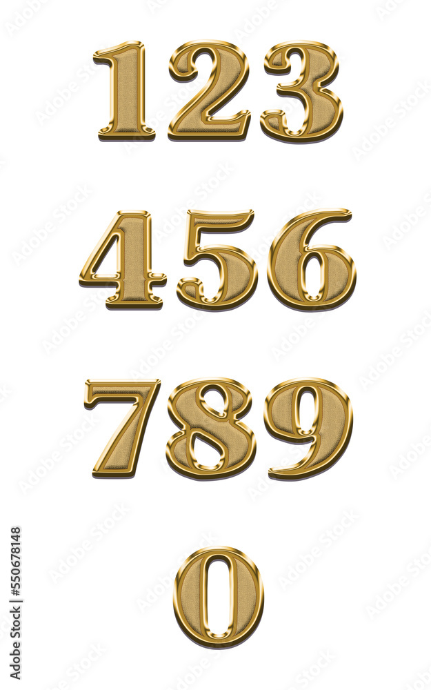 Gold 3D Numbers Set 1 2 3 4 5 6 7 8 9 0 on Transparent Background Stock ...