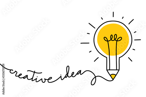 Background creative idea with hand drawn light bulb and lines