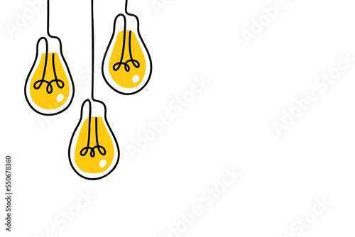 Background creative idea with hand drawn light bulbs and lines