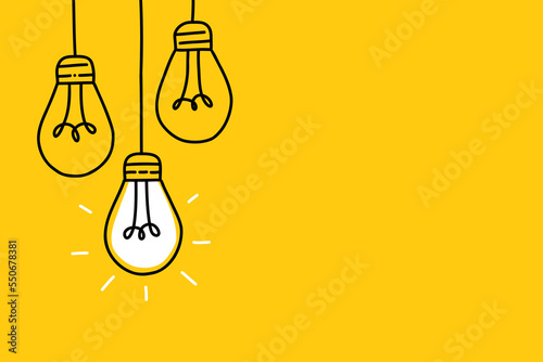 Background creative idea with hand drawn light bulbs and lines