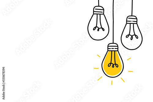 Background creative idea with hand drawn light bulbs and lines