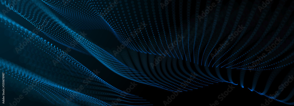 Abstract background with dynamic wave. Big data visualization. Technology background. 3D rendering.