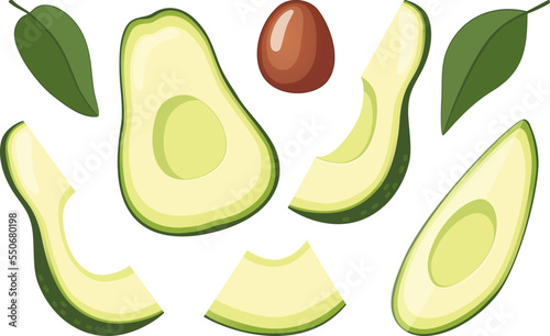 Set of different avocado slices