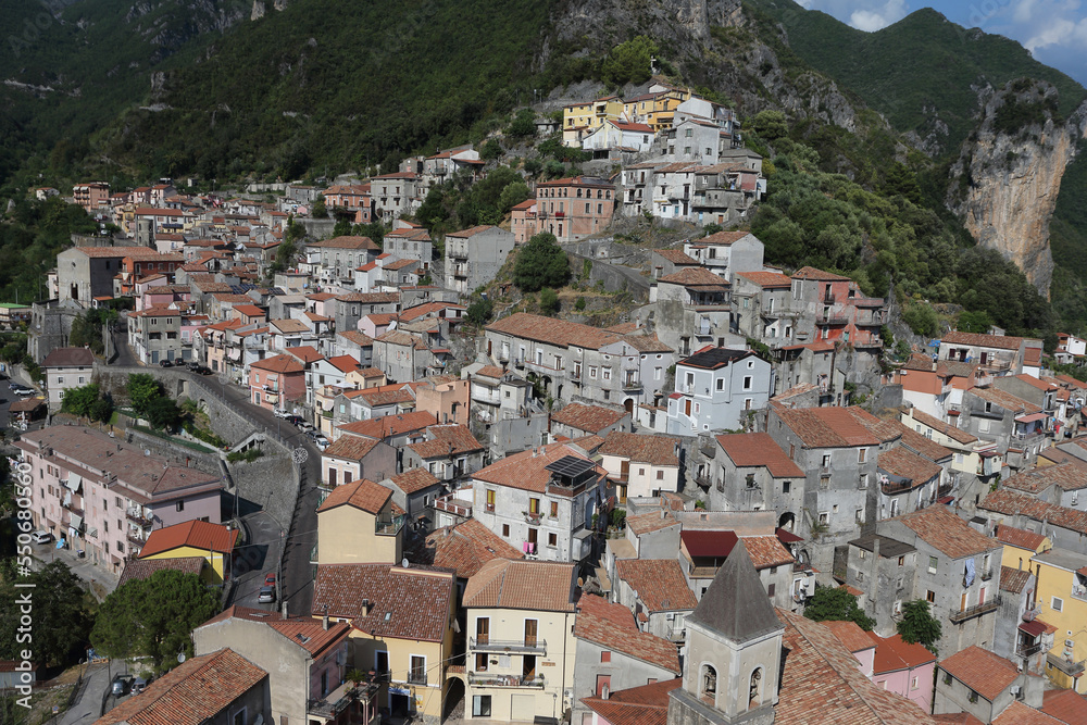 Orsomarso, Italy - August 5, 2022: The village that gives its name to the Orsomarso mountain range