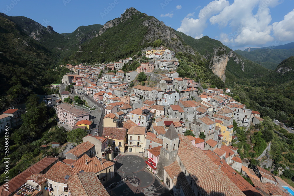 Orsomarso, Italy - August 5, 2022: The village that gives its name to the Orsomarso mountain range