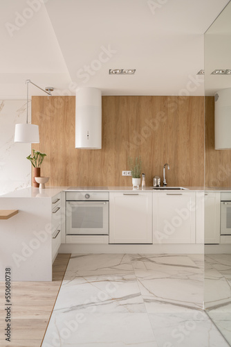 Elegant kitchen with stylish white furniture