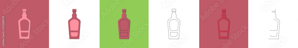 Bottle of liquor, great design for any purposes. Flat style. Party drink concept. Color icon bottle. Simple image shape with a thin line of shadow. Four types of object on different backdrop Bottle of liquor, great design for any purposes. Flat style. Party drink concept. Color icon bottle. Simple image shape with a thin line of shadow. Four types of object on different backdrop