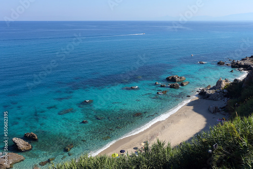 Fototapeta Naklejka Na Ścianę i Meble -  Parghelia, Italy. August 3, 2022: The exciting Michelino beach