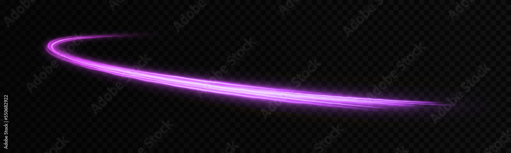 Glowing fire lines effect. Glittering magic purple trail isolated on transparent background. Sparkling wavy light effect.