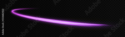 Glowing fire lines effect. Glittering magic purple trail isolated on transparent background. Sparkling wavy light effect.