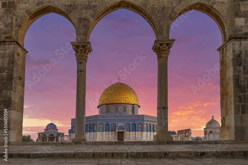 Jerusalem, Israel - December 1, 2022. The dome of rock on temple mount, Jerusalem, Israel. It is an Islamic shrine located in the Old City of Jerusalem.