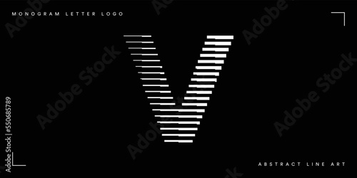 Letter V Logo with Abstract Line Pattern