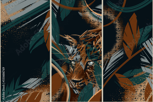 Interior painting abstraction of three parts