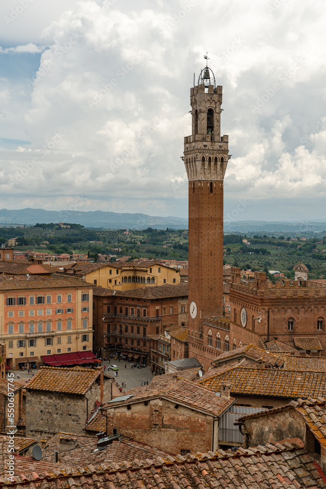 View on Siena city - red bricks and red-tiled roofs.