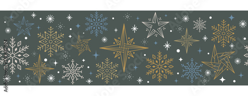 Christmas seamless pattern wiht Snowflakes and stars. Holiday xmas geometric background.