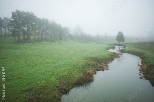 Mist over the River Evenlode in Charlbury, Oxfordshire, UK