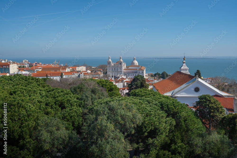 Aerial view of Lisbon with Church of Sao Vicente de Fora and National Pantheon - Lisbon, Portugal