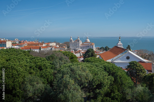 Aerial view of Lisbon with Church of Sao Vicente de Fora and National Pantheon - Lisbon, Portugal