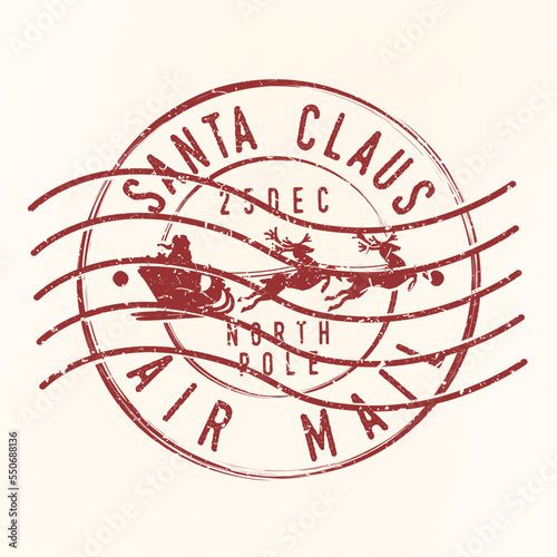 Santa Claus North Pole Quality Original Stamp. Christmas Design Vector Art Round Seal Postmark.