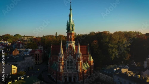 Wallpaper Mural Aerial view of St. Joseph's Church in Kraków, Poland. Autumn sunset. Torontodigital.ca