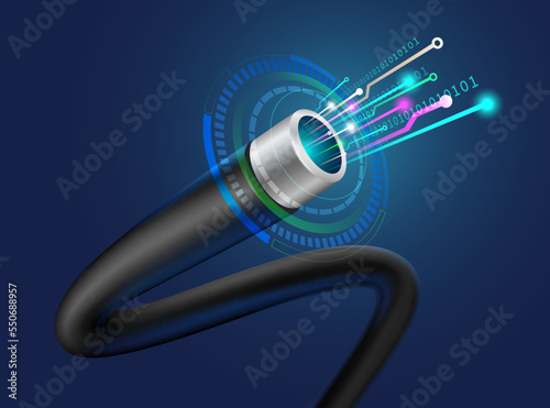 Digital fiber optic cable Innovative high-speed cable increases the sensitivity of data transmission in real time. Realistic vector file.