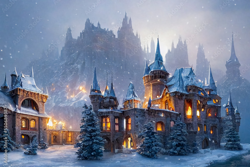Obraz premium Winter landscape with a castle.