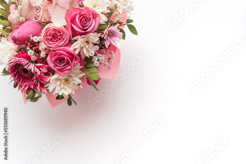 Beautiful spring bouquet with pink and white tender flowers	