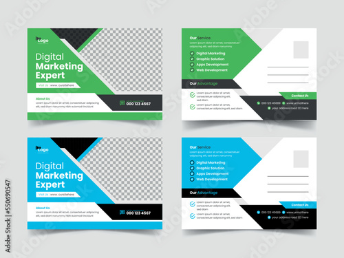 Business Marketing Agency Postcard Design Layout, Company Post Card, 