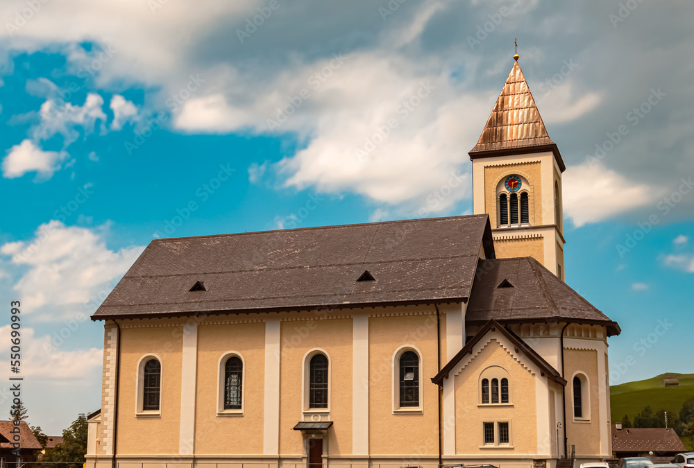 Beautiful church at Bruelisau, Appenzell, Alpstein, Switzerland