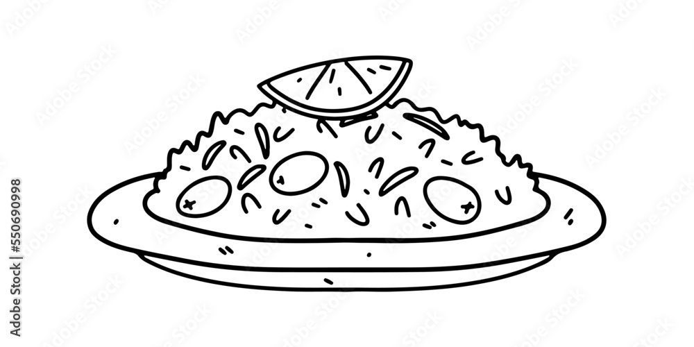 Rice with pigeon peas in hand draawn doodle style. Traditional latin American food. Rice with pigeon peas in hand draawn doodle style. Traditional latin American food.