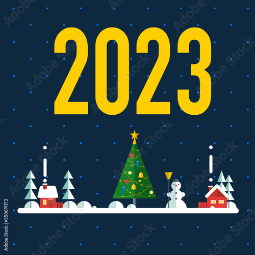 Businessman look through binoculars on year 2023. Year 2023 outlook, new challenge ahead, vision to make decision, plan and perspective. Flat modern vector illustration.