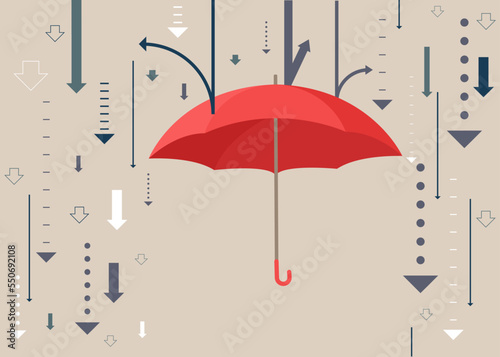 Umbrella as shield reflecting the attacks. Protected from attack. Financial and security. 