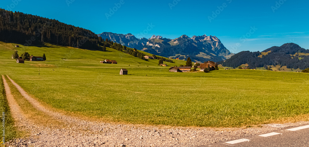 Beautiful alpine summer view on a sunny summer day near Appenzell, Alpstein, Switzerland
