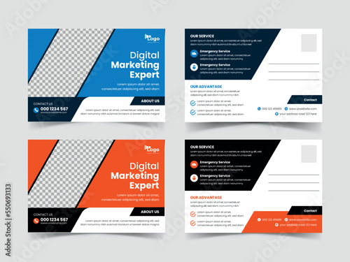 Corporate business or marketing agency postcard design template