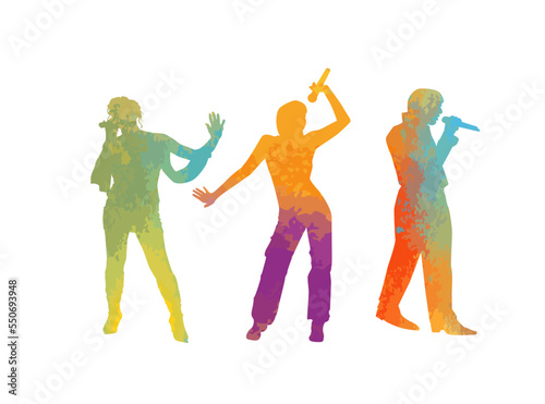 Singer vector silhouette of watercolor splash paint. silhouettes of singers colored. Vector illustration