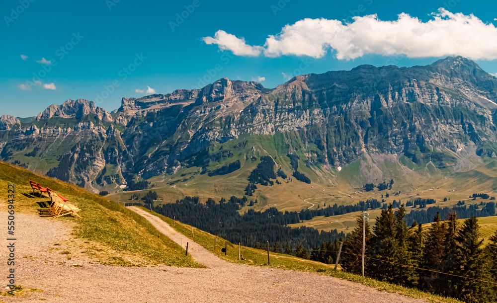 Obraz premium Beautiful alpine summer view at the famous Kronberg mountains, Appenzell, Alpstein, Switzerland