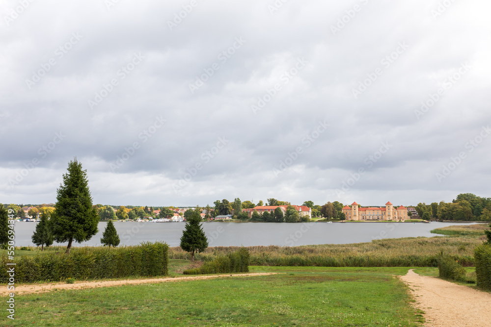 View over lake to Rheinsberg castle, Germany