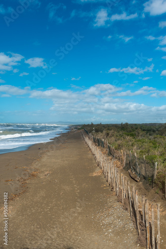 Sandstrand in Bibbona di mare in der Toskana in Italien im Herbst